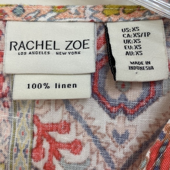 RACHEL Zoe Aztec Southwestern Boho 100% Linen Pocket Dress Women’s Size XS - Picture 6 of 14